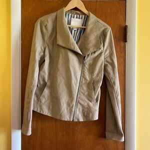Anthropologie Ett Twa Ripely Faux Leather Tan Full Zip Moto Jacket Large